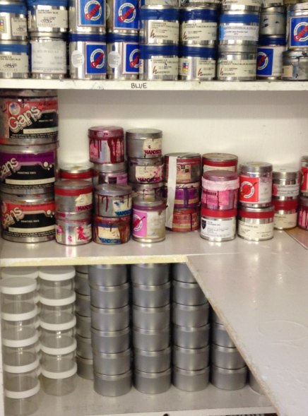 Stacked paint cans